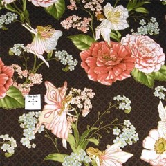 Flowers & Little Fairies, Metallic Gold, Pink & Ivory on Dk.Brown,33″L x44″W