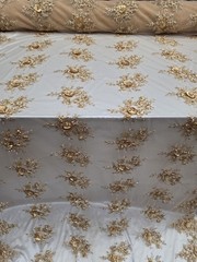 Gold 3d Lace Embroidered 3d Floral Beaded Fabric Sold By The Yard Scalloped