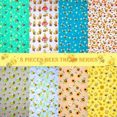 Tatuo 8 Pcs Bee Fabric Honey Pattern Fat 20 x 20 inch, Colorful
