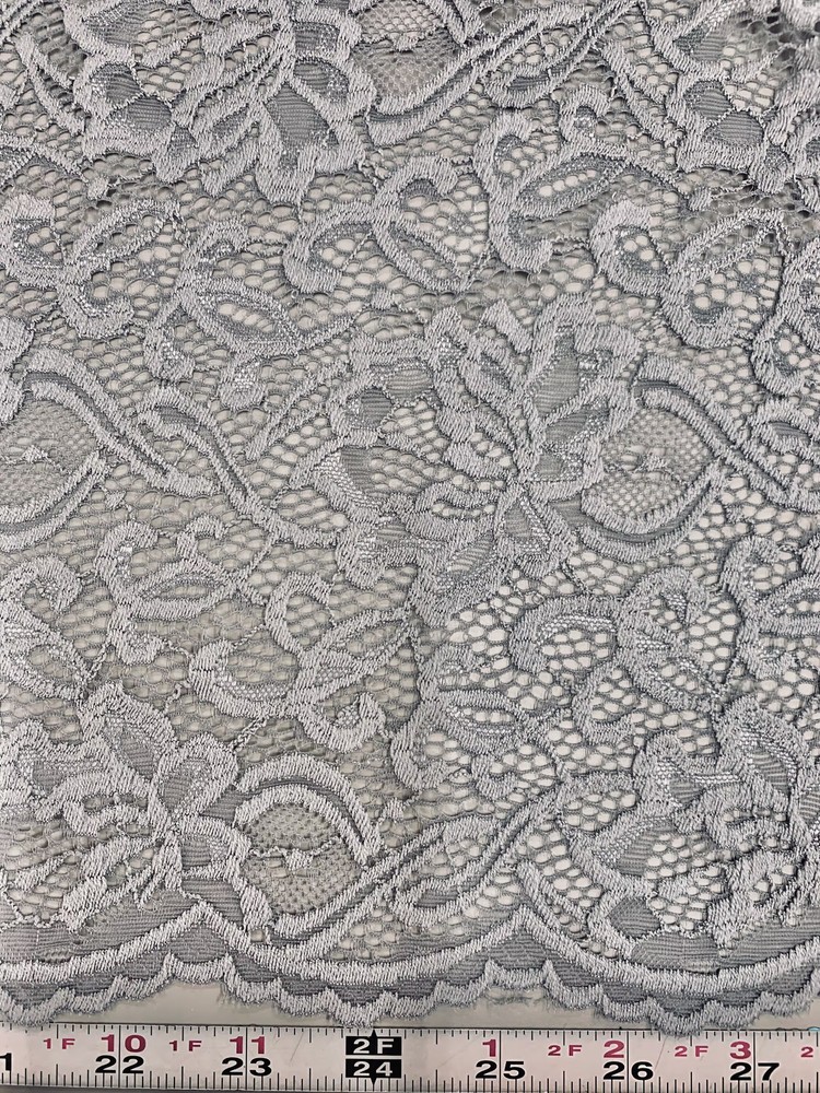 Elaine SILVER GREY Floral Scalloped Nylon Spandex Stretch Lace Light Weight Fab