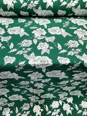 Metallic Floral Brocade Fabric By Yard Emerald Green Silver Floral Embossed