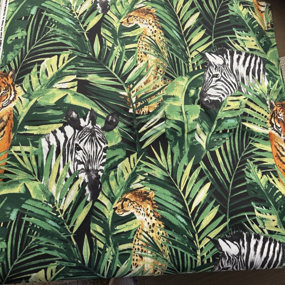 Richloom Solarium Fabric Outdoor Floral Animal Zebra Leopard Tiger Palms Safari