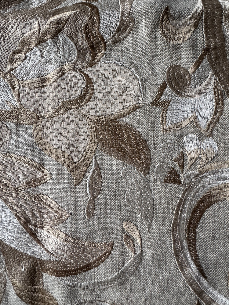Mulberry Hampton Embroidery Taupe Designer Fabric Remnant 24″x24″