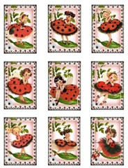 Cute Retro Lady Bug Girl Fairy A MULTI-SIZE SET Cotton Fabric Quilt Blocks