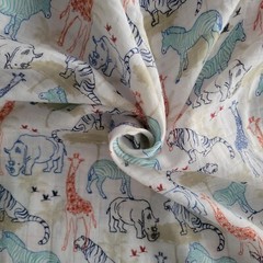 Safari Animals on White Double-Gauze – Soft, Cool, Great for Baby!