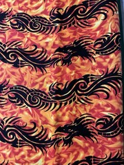 Dragon and Flames Cotton Fabric 45 X46 Wide by Cranston Print Works New