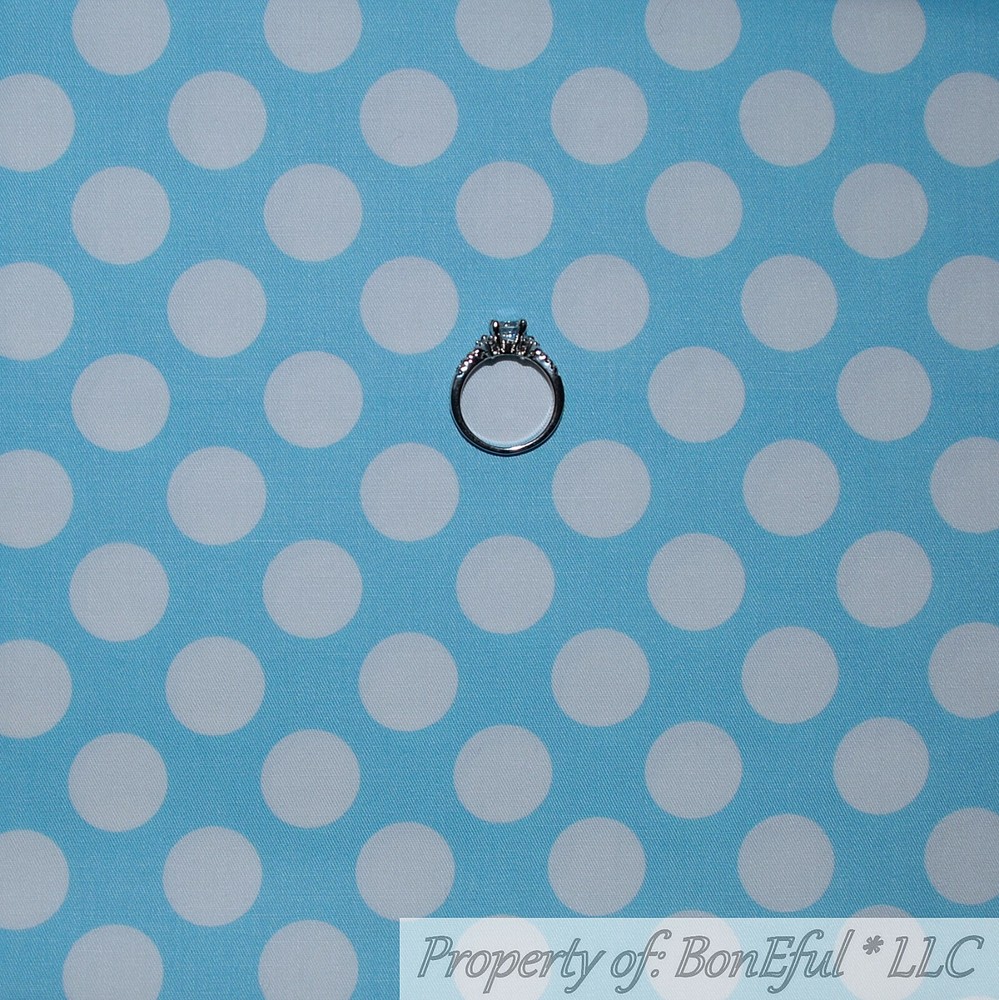 BonEful FABRIC FQ Cotton Quilt Light Blue White Polka Dot Stripe Large Sky Cloud