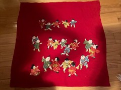 LOT; 1) VTG ASIAN CHILDREN DANCING Fabric & Silk VTG Fringed Chinese PHONIEX