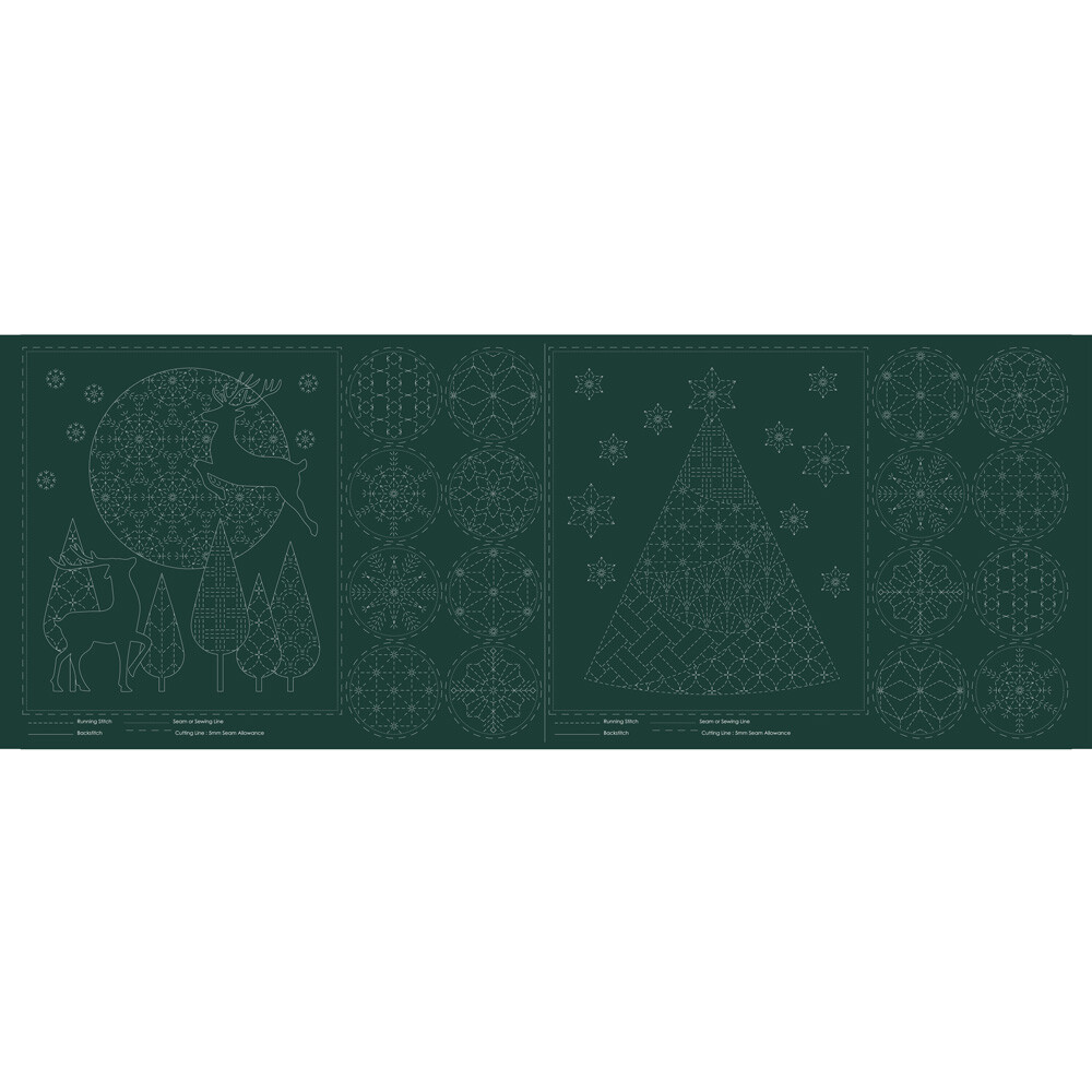 Patchwork Sewing Fabric Sashiko Christmas Green Panel 52x110cm