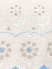 Vintage Blue Flocked Fabric Floral Scallop Faux Eyelet Lacy Design 2 yards x 45″