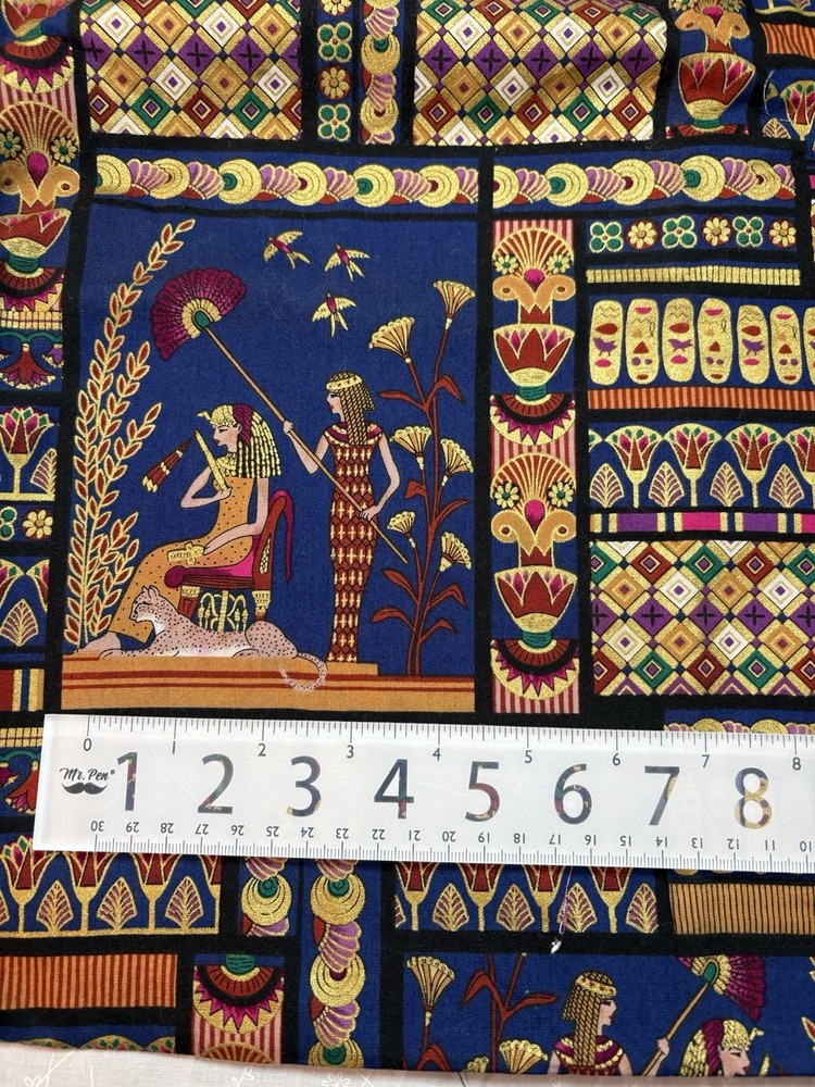 Vintage 90’s cotton quilt fabric Egypt 1 2/3 yd x 42″ washed and ironed metallic