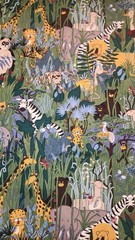 House N Home Fabrics Retro Jungle Print 54″ X 1yd ScreenPrinted 1999