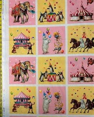 Circus Michael Miller Fabric elephant horse clown tent penguin pink yellow