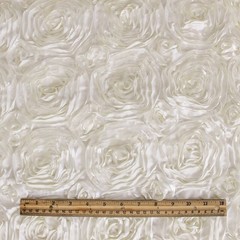 Paige IVORY 3D Floral Polyester Satin Rosette Fabric by the Yard – 10028