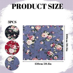 3 Pcs 40 x 63 Inch 3 Yards Wide Floral Cotton Fabric Red,blue Purple,black