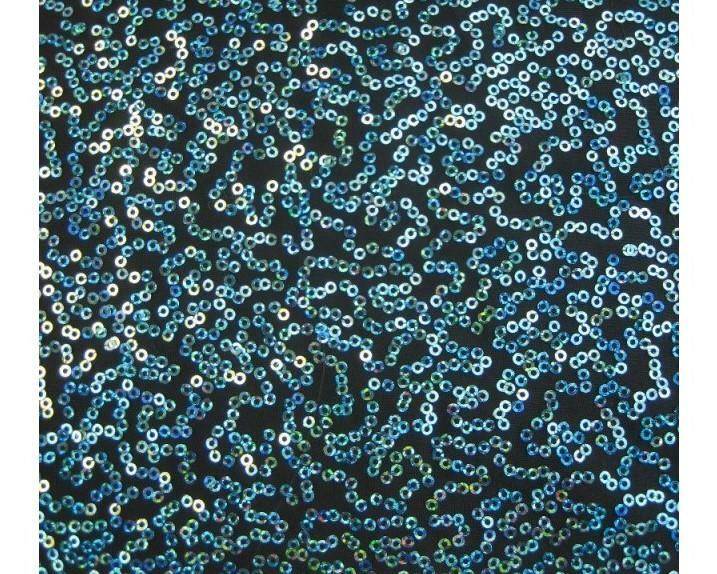 Luxury Sequin Dance Wear Stretch Fabric Material – BLACK TURQUOISE