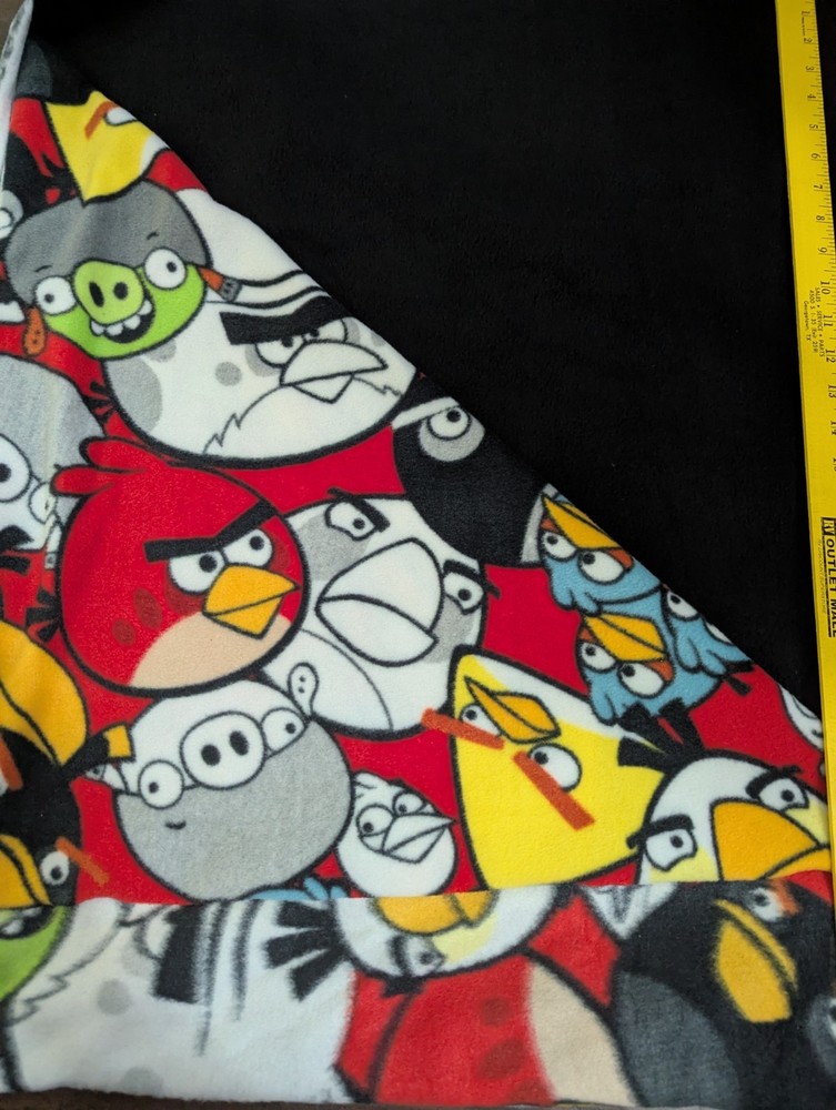 Set 2: Black Fleece Fabric Angry Birds Throw Blanket Diy New 49×59″