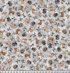 Quilting Treasures – Forest Field And Stream – Wildlife Toss – Gray, BTY