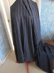 Navy Blue Fabric w/White Pinstripes, 61″ Wide x 2 3/4 yds, Rayon Blend