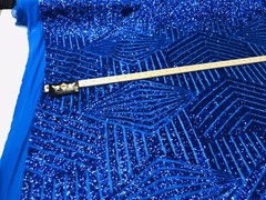 ROYAL BLUE GEOMETRIC DESIGN WITH SEQUIN ON A 4 WAY STRETCH MESH-