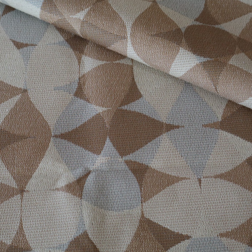 Vtg MCM Upholstery Fabric, Atomic Organic Shapes Circles, Tan, Gray 1.4 yd