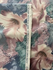 VTG 80s Stanley King Hibiscus Floral Fabric Screen Print Blue Pink Green 57 X 84