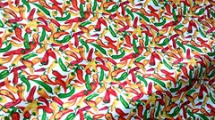 GREEN RED JALAPEOÑO CHILI PEPPERS ON WHITE POLY COTTON FABRIC 60″ By the Yard