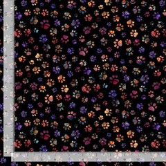 Calico Cat Fabric | Floral Paw Print Toss Black | Timeless Treasures YARD