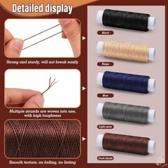 KAQRHFT 0.55 mm 54 Yards Leather Thread for Sewing, Round mm, Black