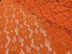 ORANGE Corded Stretch Embroidery Lace Fabric 50” Width 1 Yard