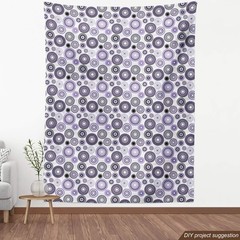 Ambesonne Purple And Black Fabric By Yard, Scattered Round Big And Small