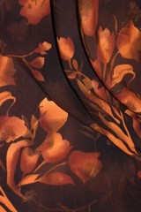Vtg. 5 Yards Floral Dress Fabric Warm Autumn Brown Orange 60″ Wide Nice Drape