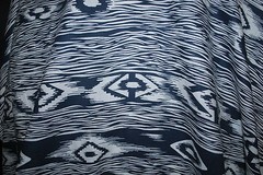 European Linen 100% Natural Fiber Beautifull ethnic Print 5oz Indigo Off White