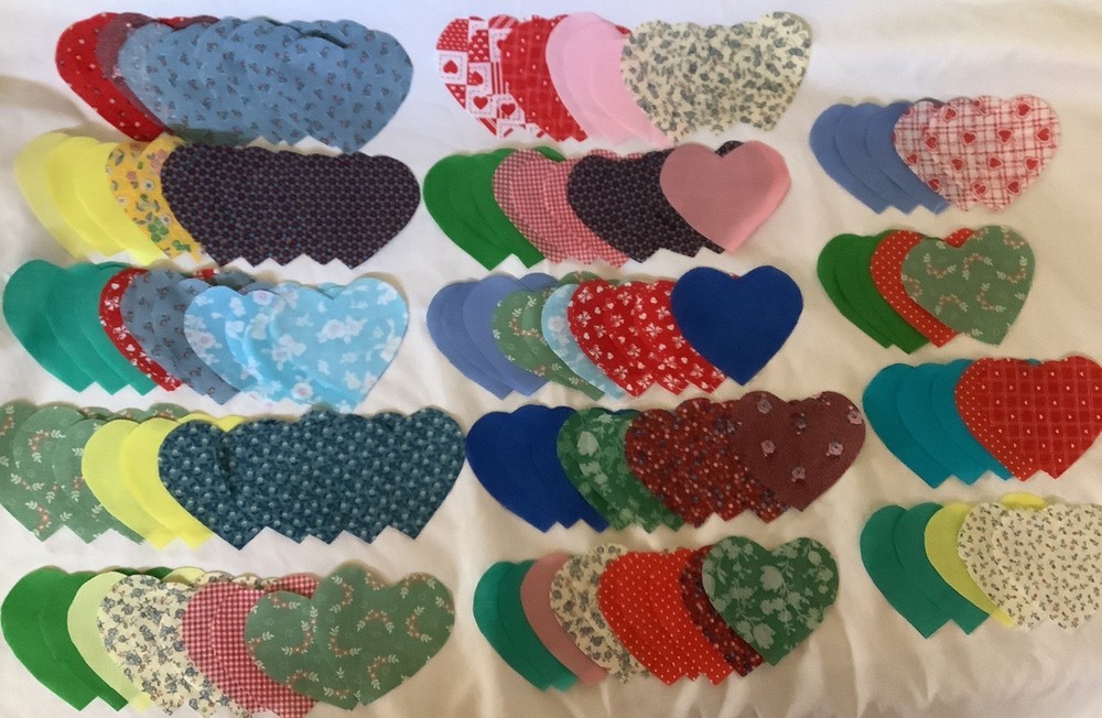 120 Pre Cut Fabric Hearts Assorted Colors Patterns for Quilting Sewing Crafts