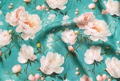 Green Big Flower Fabric 55” Wide By Yard Soft Dress Robe Material Viscose Rayon