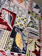 Trans-Pacific Textiles Hawaiian Fabric 1.6 Yards Tribal Patchwork Honu