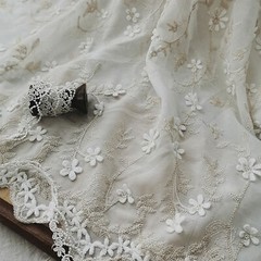 Floral Chiffon Lace By Yard 3D Flower Chiffon Fabric Vintage Decoration
