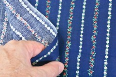 By 1/2 Yd, Vintage, Red Green White Floral Striped on Navy Cotton/Cranston,P9407