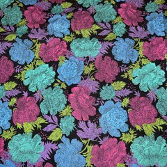 Vintage 1980S Black & Jewel Tones Floral Fabric. 132”x 44” Free Spirit Fabrics