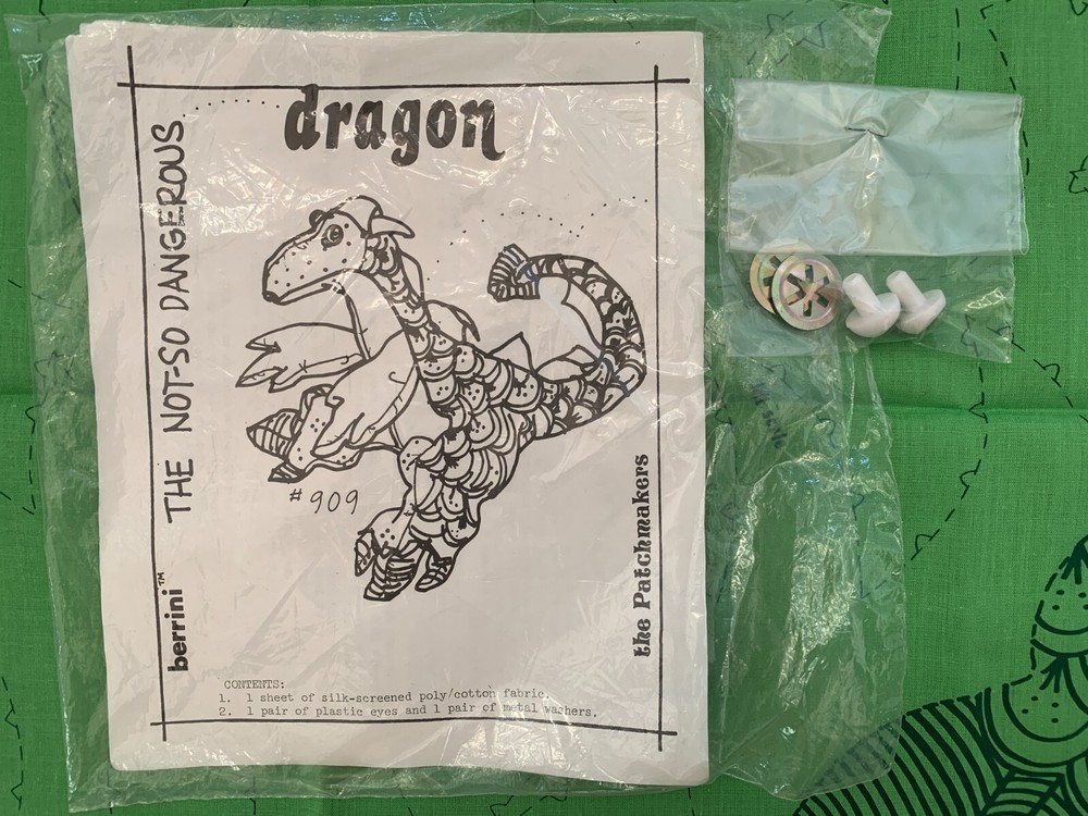 1981 Berrini Fat Cats & Friends Cut & Sew Fabric Panel NOT SO DANGEROUS DRAGON