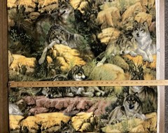 WOLVES WOLF PACK FOREST REALISTIC FLEECE FABRIC BTY