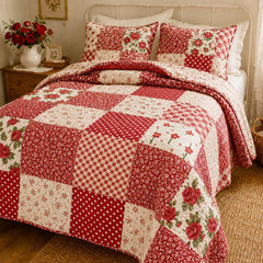 Red Floral Fabric Squares 5X5 Inch, 42 Pcs 100% Cotton Charm Packs for Quilting,