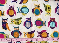 BTY Adorable OWLS on White Print 100% Cotton Quilt Crafting Fabric by the Yard