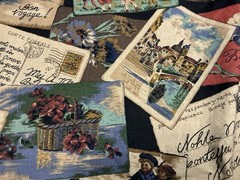 1991 Cyrus Clark Co POSTCARDS Antique Postcards/Floral Collage Fabric 55” X 50”