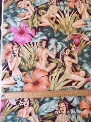 Alexander Henry Fabric Yd Mirage Sexy Pinup Island Girls Hibiscus Palm Leaves P