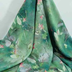 55” Wide Green Leaf Pattern Viscose Fabric Soft Dress Gown Shawl Material Rayon
