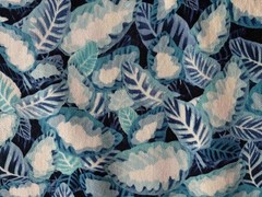 Tropical Leaf Stretch Cotton Twill Fabric Remnant Blue White Coastal