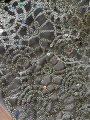 silver sequins spiderwebs designed decorative fabric 50”w per yard