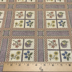 Vtg Floral Fabric By Debbie Mumm For SSI Grid Pattern Muted Lavender Cream BTHY