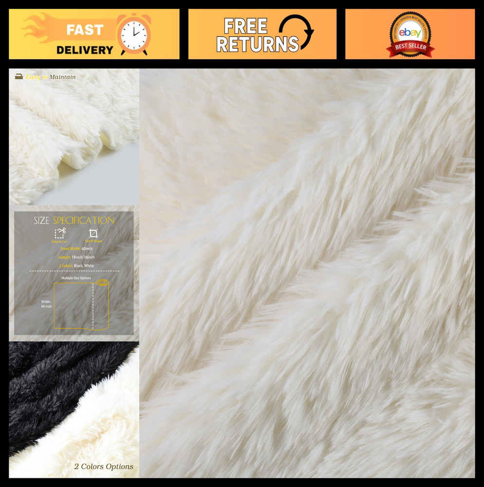 Fluffy White Faux Fur Fabric 1 Yard | 36″x60″ Shaggy Material for DIY Pet Beds,